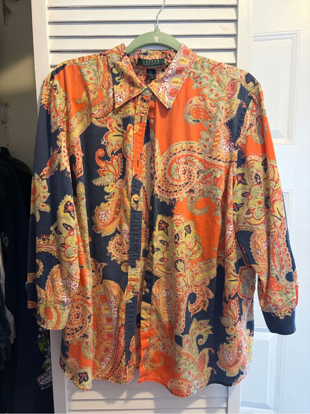 Ralph Lauren Women’s Orange and Navy Paisley Button-Down Shirt